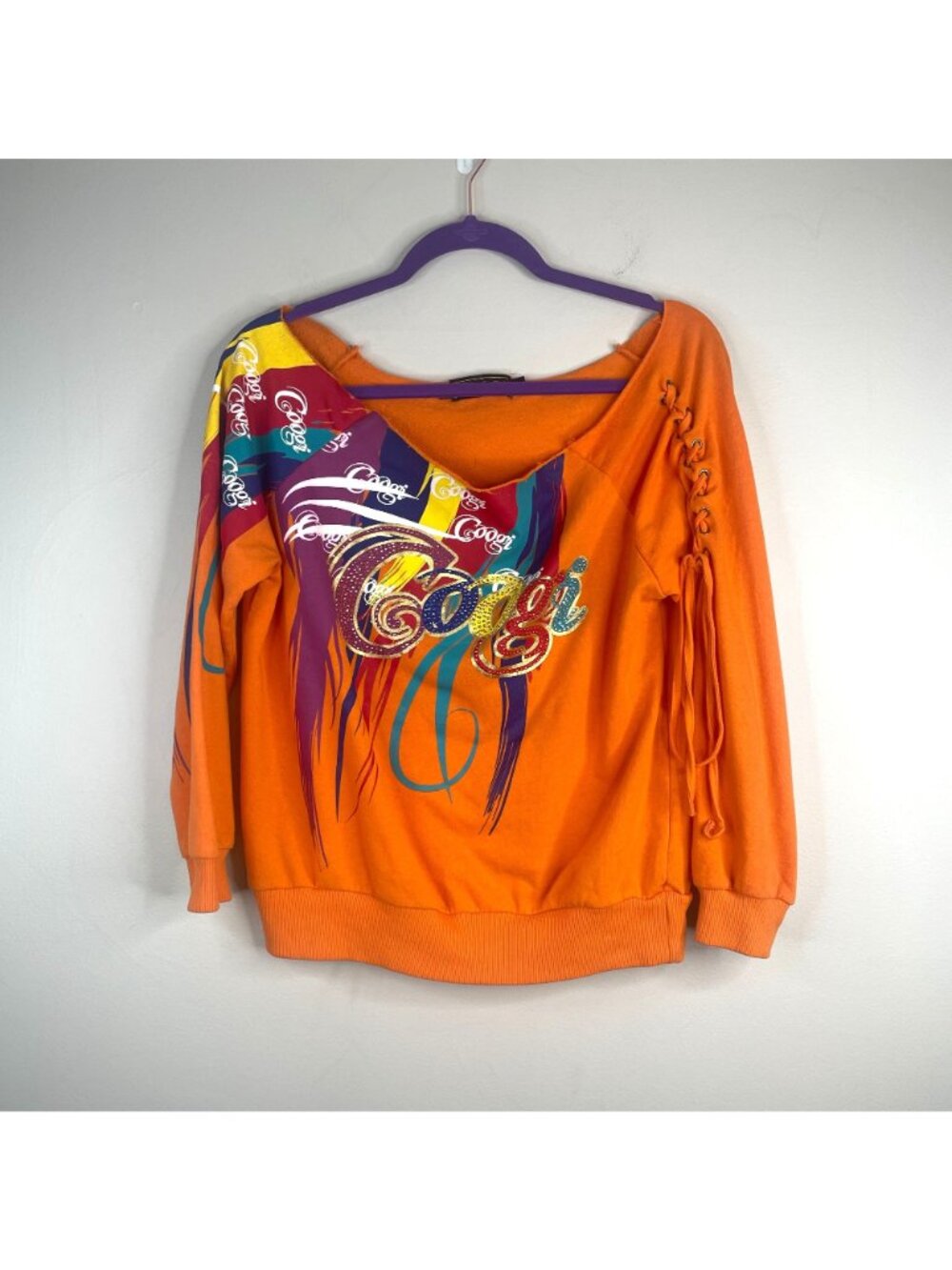 Coogi Knit Top Womens XLarge Urban Hip Hop Raw Edge Neck Tie Detail Big Logo - Picture 2 of 16